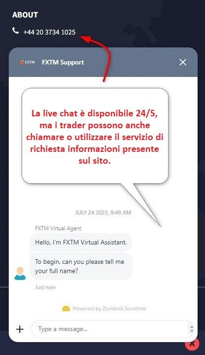 Modulo di contatto e servizio clienti FXTM